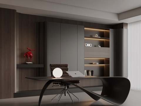  现代书柜 书桌椅 书柜su模型 