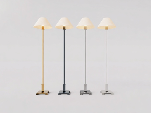 现代简约金属落地灯 锥形灯罩 细长灯杆su模型