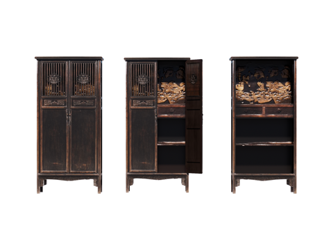 中式古董边柜装饰柜su模型