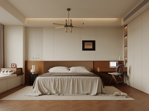 中古风卧室 双人床su模型