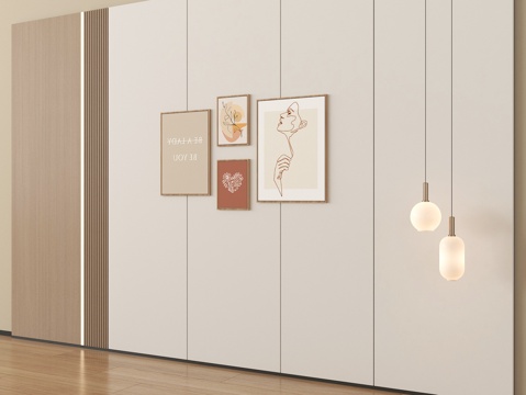  现代背景墙 沙发背景墙 吊灯 挂画3d模型 