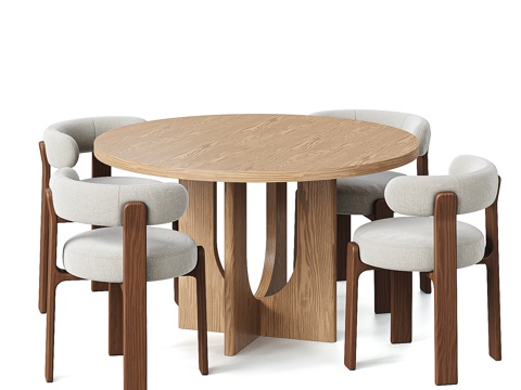 北欧中古风餐桌椅 圆形餐桌椅 KAVEHOME餐椅su模型