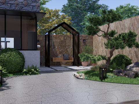  中式庭院景观su模型 