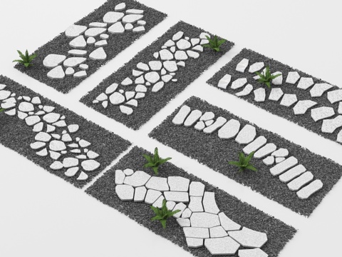  新中式汀步 青石板 园路铺装 碎石步道 地面铺装3d模型 