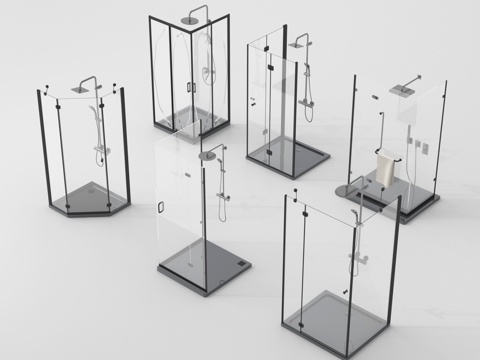 现代淋浴房 淋浴间 花洒淋浴 玻璃隔断su模型