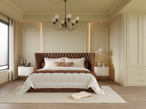  现代卧室 双人床 床头柜3d模型 