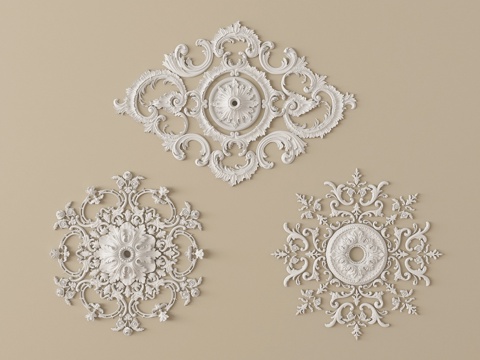 法式雕花石膏灯盘 吊灯雕花石膏基座su模型