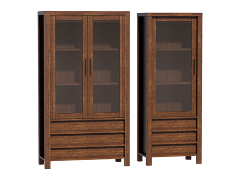 复古中古边柜装饰柜开放柜储物柜su模型