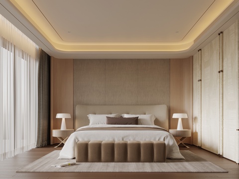  现代卧室 双人床3d模型 