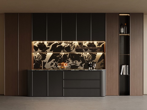  中古风酒柜 餐边柜su模型 