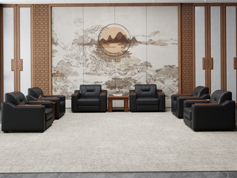  客厅 新中式沙发组合 中式沙发组合 功夫茶几3d模型 