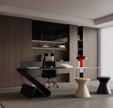  现代书柜 书桌椅 书柜su模型 