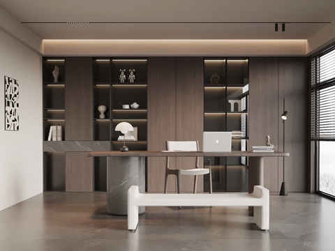 意式书房 书桌椅 书柜su模型