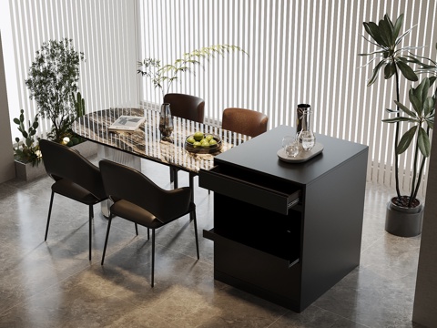  现代吧台 餐桌椅su模型 