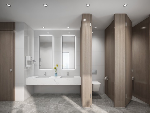  现代公共卫生间 商场卫生间 酒店卫生间 烘手器 座便器3d模型 