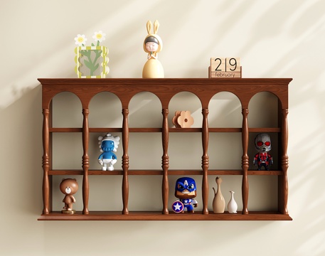 法式手办置物架 中古收纳架 展示架 装饰架su模型