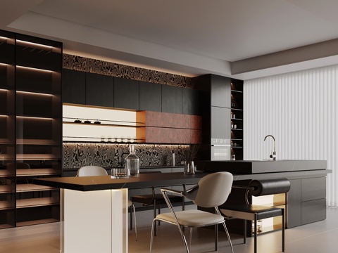  现代餐厅 酒柜 餐边柜 酒架su模型 