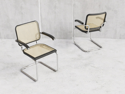 现代简约椅子 金属C形框架 编织椅 悬臂设计 黑色包边su模型