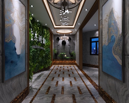  新中式餐厅过道3d模型 