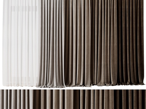  现代布艺窗帘 纱帘3d模型 