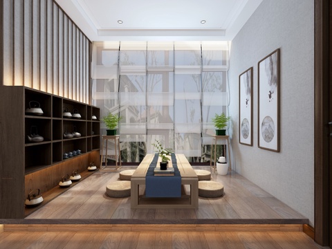  新中式茶室3d模型 