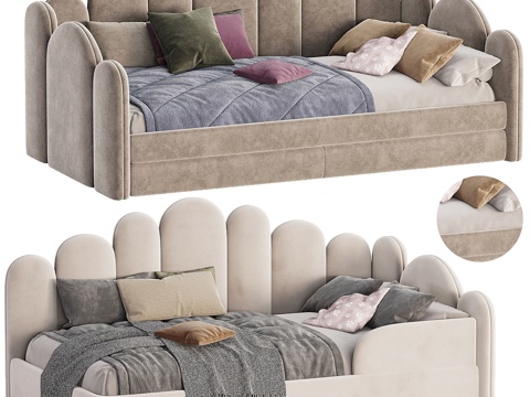  现代奶油风儿童布艺沙发床3d模型 