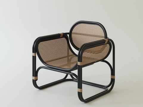  侘寂中古藤编休闲椅3d模型 