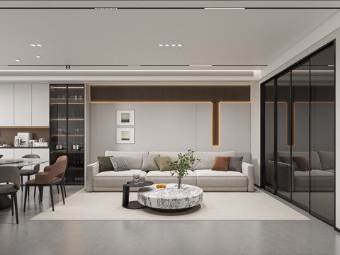  意式轻奢简约客餐厅3d模型 