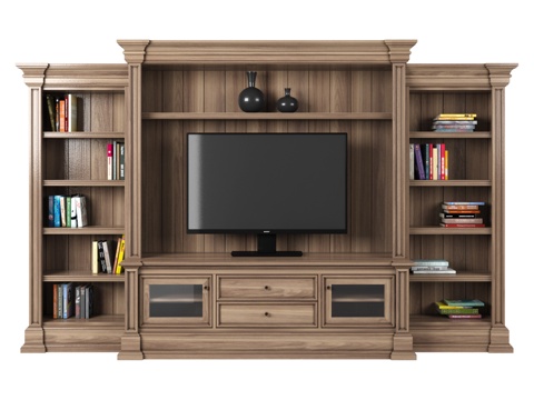  美式乡村电视墙 电视柜3d模型 