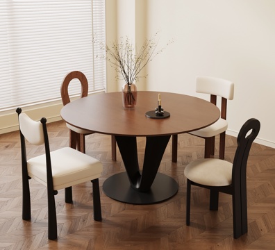 法式复古餐桌椅 圆桌su模型