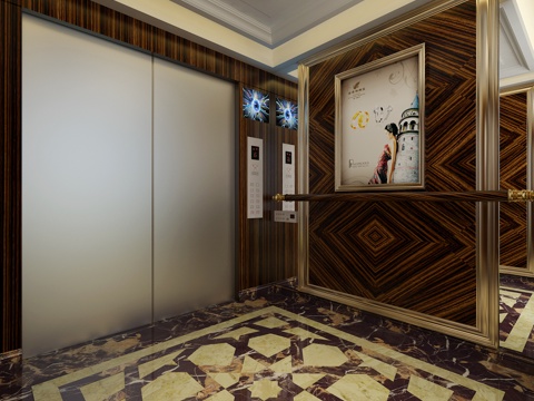  现代豪华电梯间3d模型 