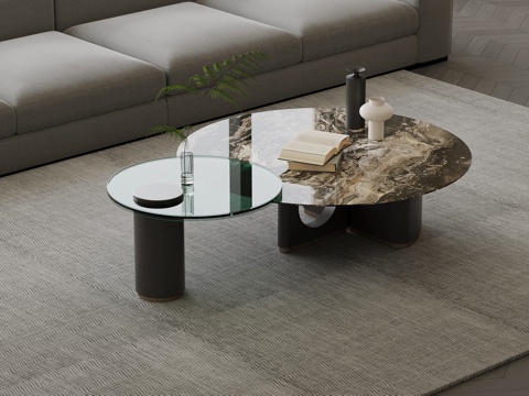 现代茶几 意式子母茶几su模型