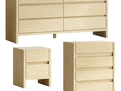  新中式原木边柜 矮柜 斗柜 抽屉柜3d模型 