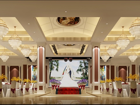  欧式简约宴会厅3d模型 