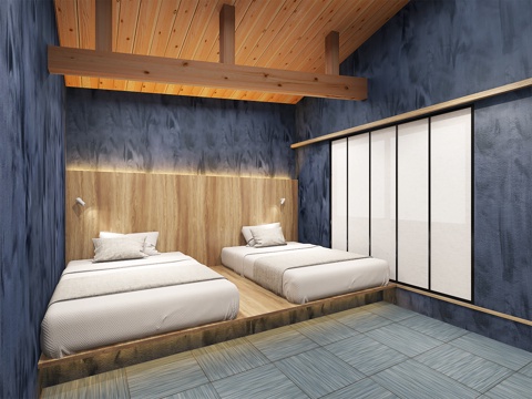  客房 卧室 双人间 酒店3d模型 