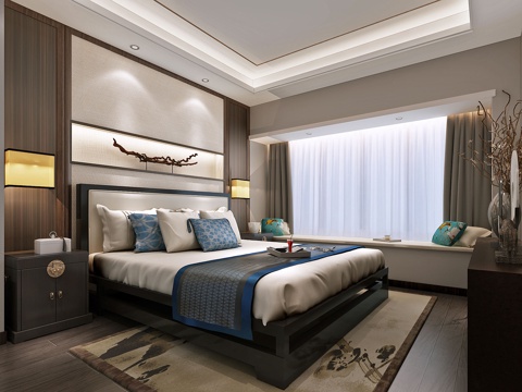  新中式家居卧室3d模型 