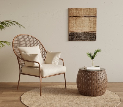  侘寂中古风休闲椅 边几3d模型 