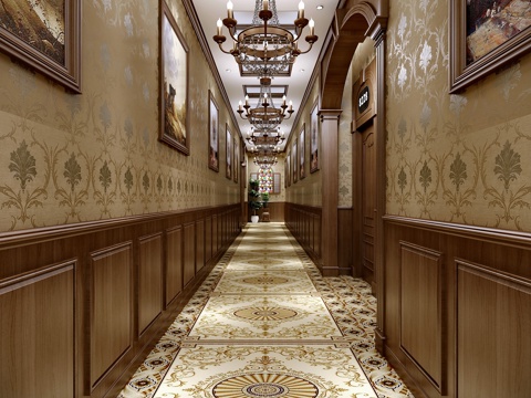  传统美式过道3d模型3d模型 