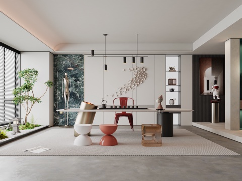  禅意新中式茶室 新中式茶室书房 禅意别墅茶室 禅意书房办公3d模型 