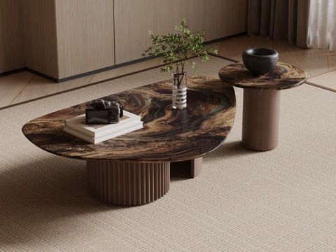  中古风茶几 子母茶几su模型 