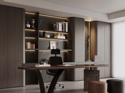 现代书房 书桌椅 书柜su模型