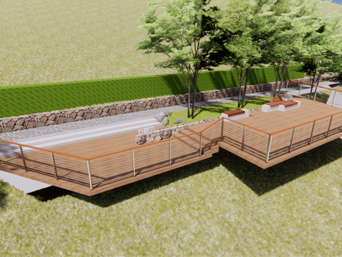  现代公园观景平台 驿站su模型 