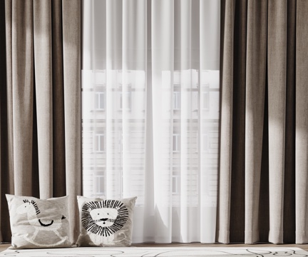  现代窗帘 纱帘 布艺窗帘3d模型 