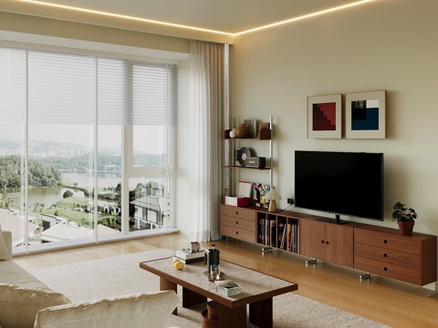  中古风电视柜 茶几su模型 