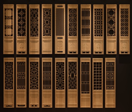  中式栅栏隔断门百叶门3d模型 