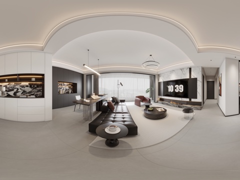  现代极简客餐厅全景 