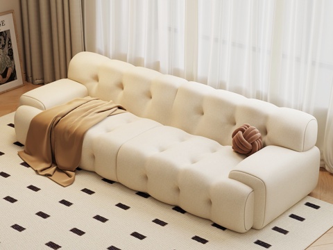 现代奶油风沙发 多人沙发su模型