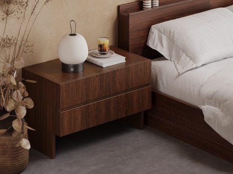 中古风床头柜 实木床头柜su模型