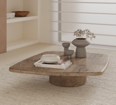 侘寂风茶几 实木茶几su模型