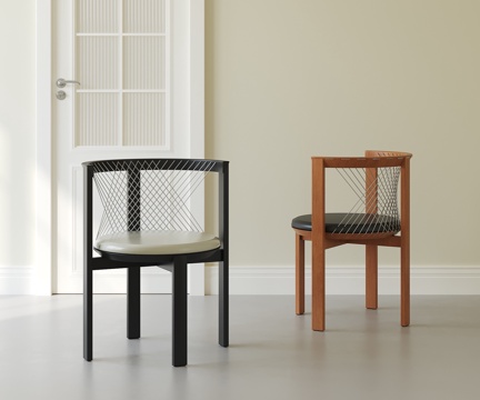  侘寂中古餐椅 实木单椅3d模型 